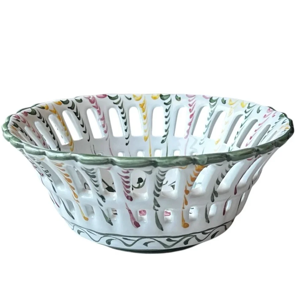 R.C. & Cal Da Juncal Portugal Hand Painted Pierced Ceramic Bowl 6.25